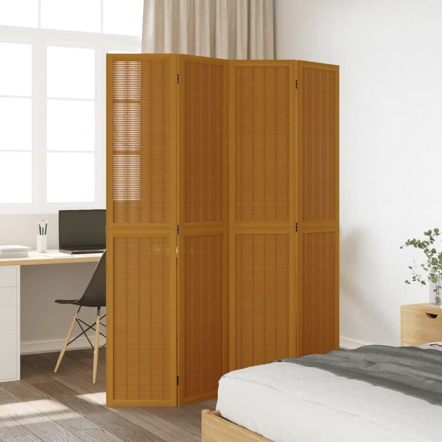 Kamerscherm met 4 panelen massief paulowniahout bruin