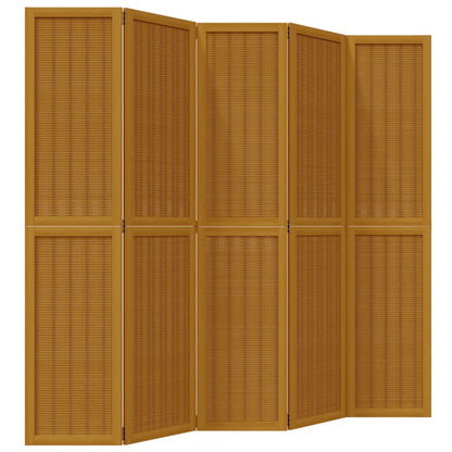 Kamerscherm met 5 panelen massief paulowniahout bruin