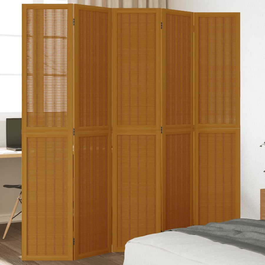 Kamerscherm met 5 panelen massief paulowniahout bruin