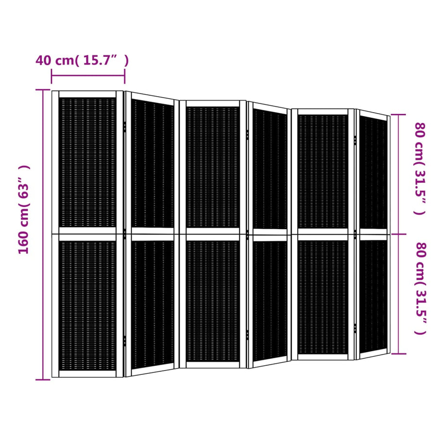 Kamerscherm met 6 panelen massief paulowniahout bruin