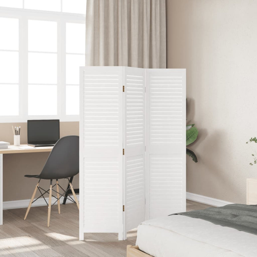 Kamerscherm met 3 panelen massief paulowniahout wit