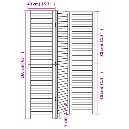 Kamerscherm met 3 panelen massief paulowniahout wit