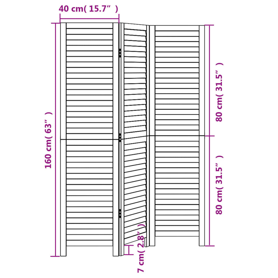 Kamerscherm met 3 panelen massief paulowniahout wit