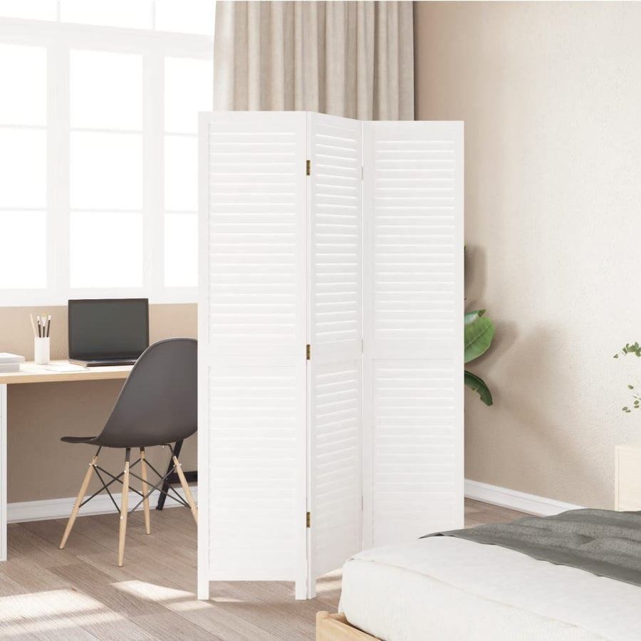 Kamerscherm met 3 panelen massief paulowniahout wit