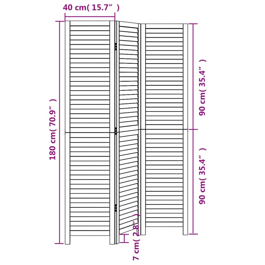 Kamerscherm met 3 panelen massief paulowniahout wit