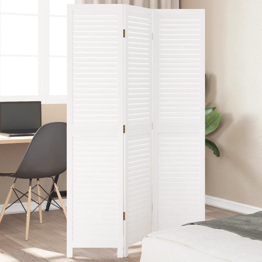 Kamerscherm met 3 panelen massief paulowniahout wit