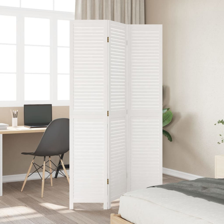 Kamerscherm met 3 panelen massief paulowniahout wit