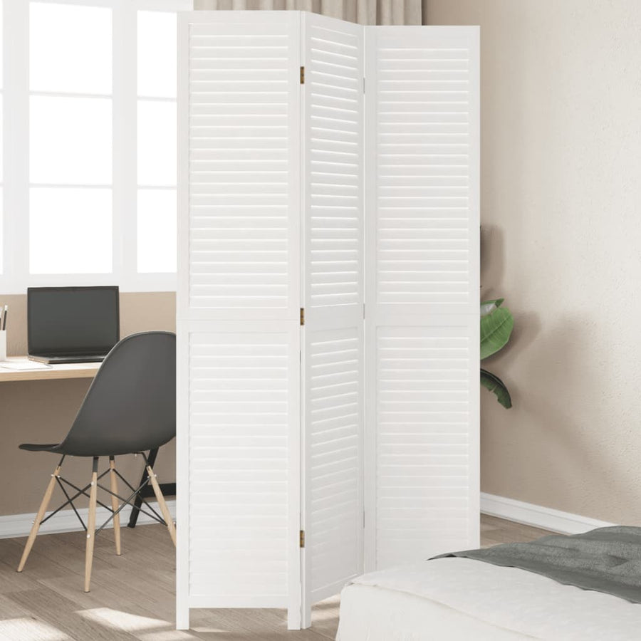 Kamerscherm met 3 panelen massief paulowniahout wit