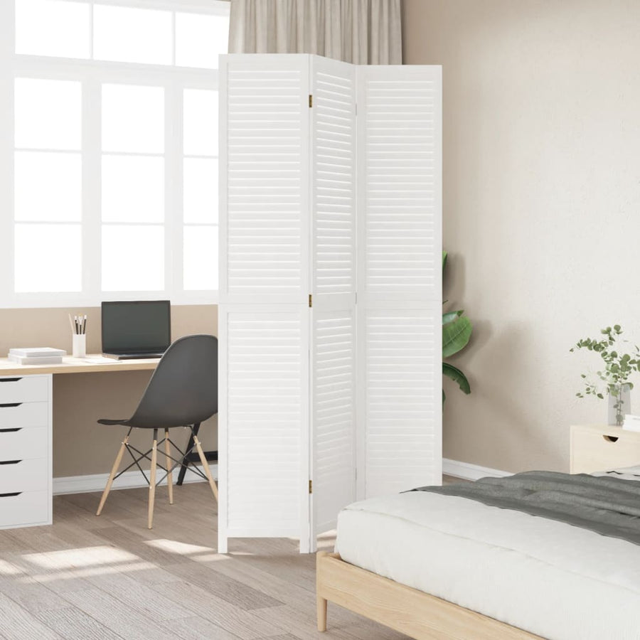 Kamerscherm met 3 panelen massief paulowniahout wit