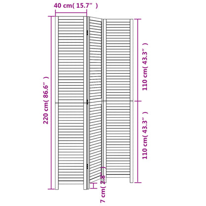 Kamerscherm met 3 panelen massief paulowniahout wit