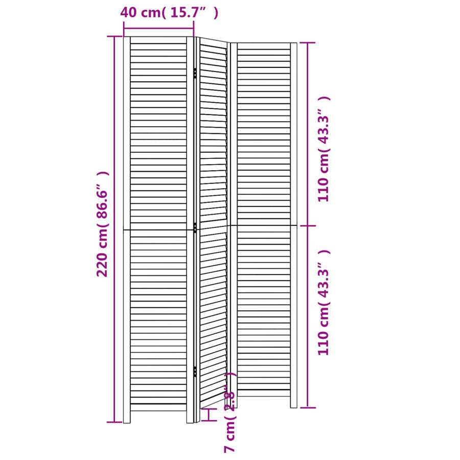 Kamerscherm met 3 panelen massief paulowniahout wit