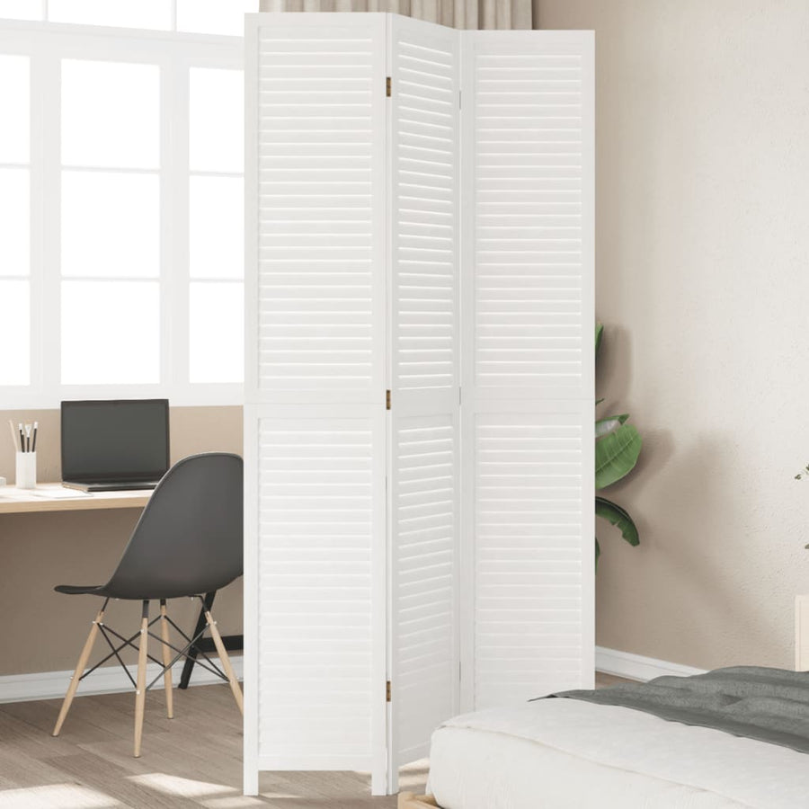 Kamerscherm met 3 panelen massief paulowniahout wit