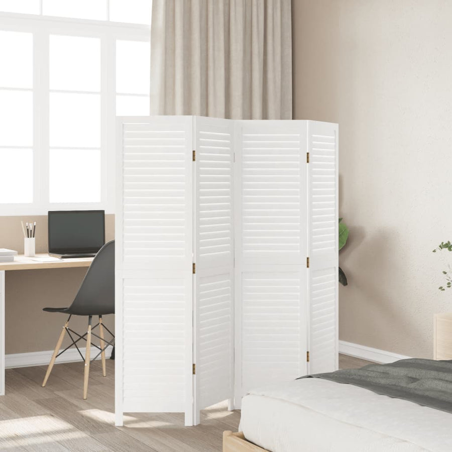 Kamerscherm Met 4 Panelen Massief Paulowniahout Wit