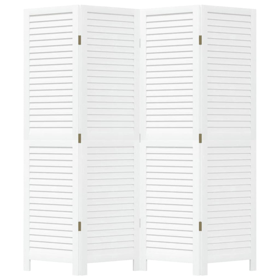 Kamerscherm Met 4 Panelen Massief Paulowniahout Wit