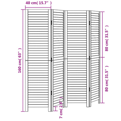 Kamerscherm Met 4 Panelen Massief Paulowniahout Wit