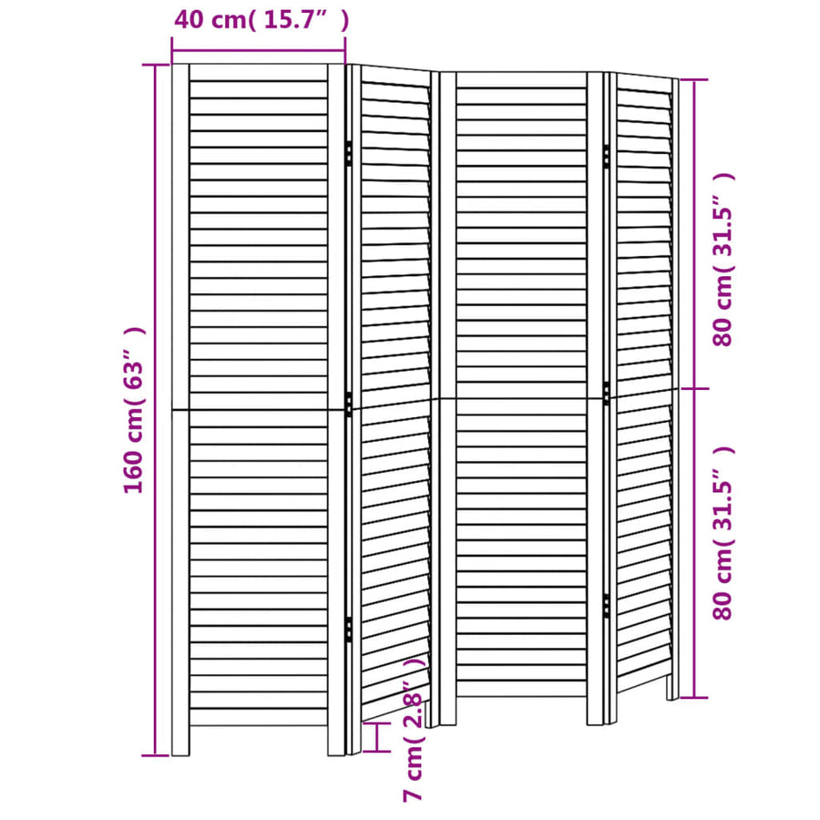 Kamerscherm Met 4 Panelen Massief Paulowniahout Wit