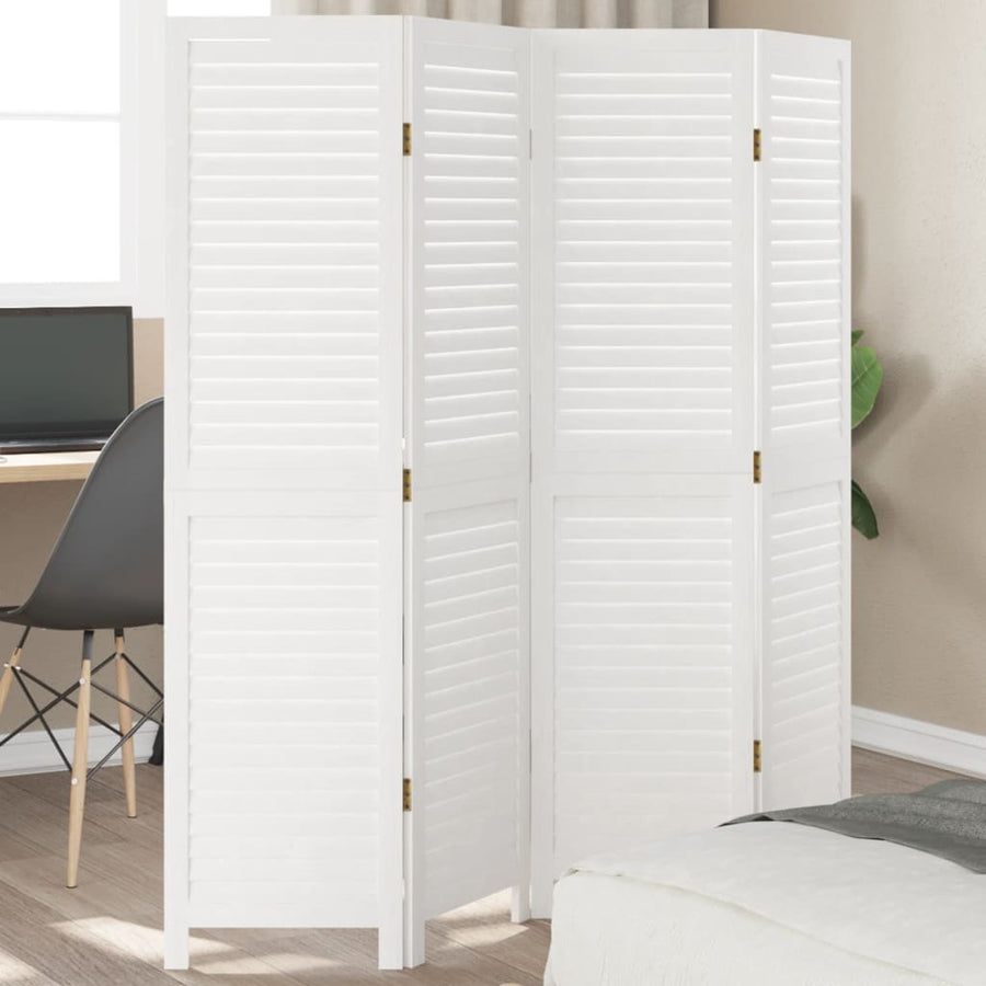 Kamerscherm Met 4 Panelen Massief Paulowniahout Wit