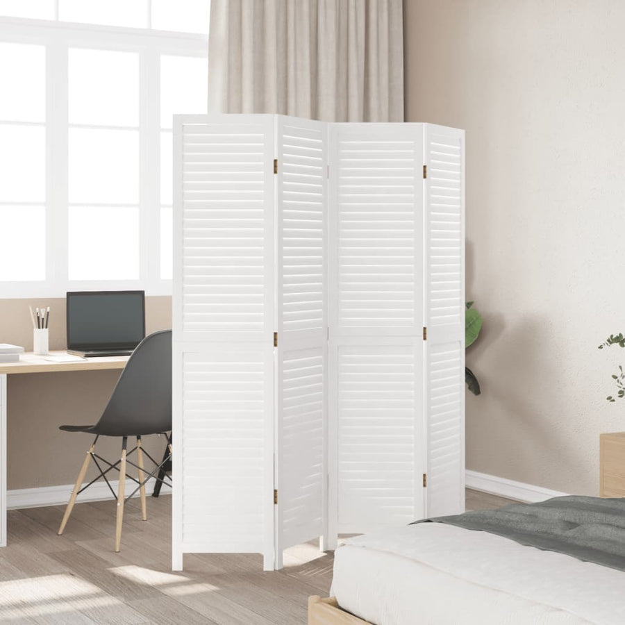 Kamerscherm Met 4 Panelen Massief Paulowniahout Wit