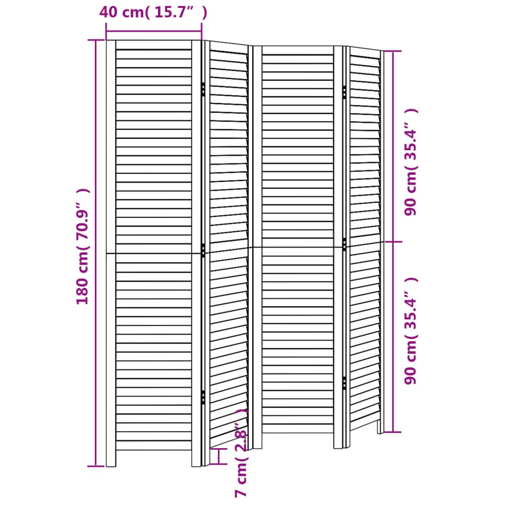 Kamerscherm Met 4 Panelen Massief Paulowniahout Wit
