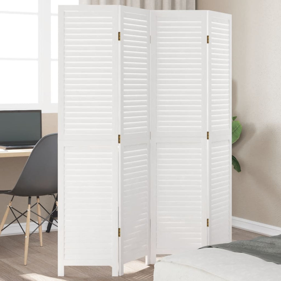 Kamerscherm Met 4 Panelen Massief Paulowniahout Wit