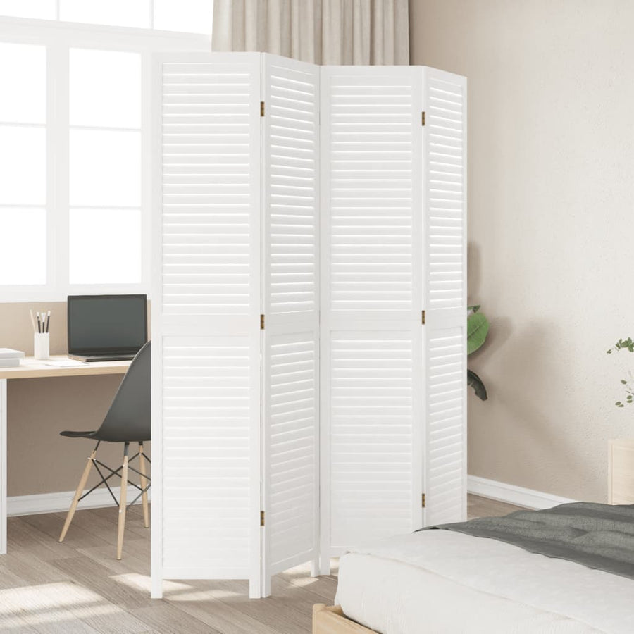 Kamerscherm Met 4 Panelen Massief Paulowniahout Wit