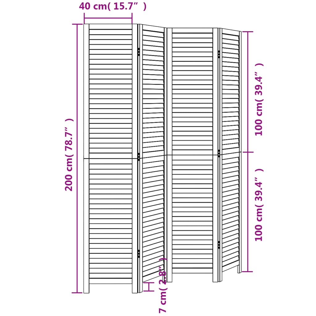 Kamerscherm Met 4 Panelen Massief Paulowniahout Wit