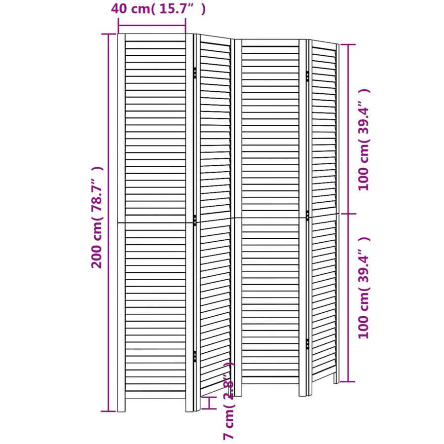 Kamerscherm Met 4 Panelen Massief Paulowniahout Wit