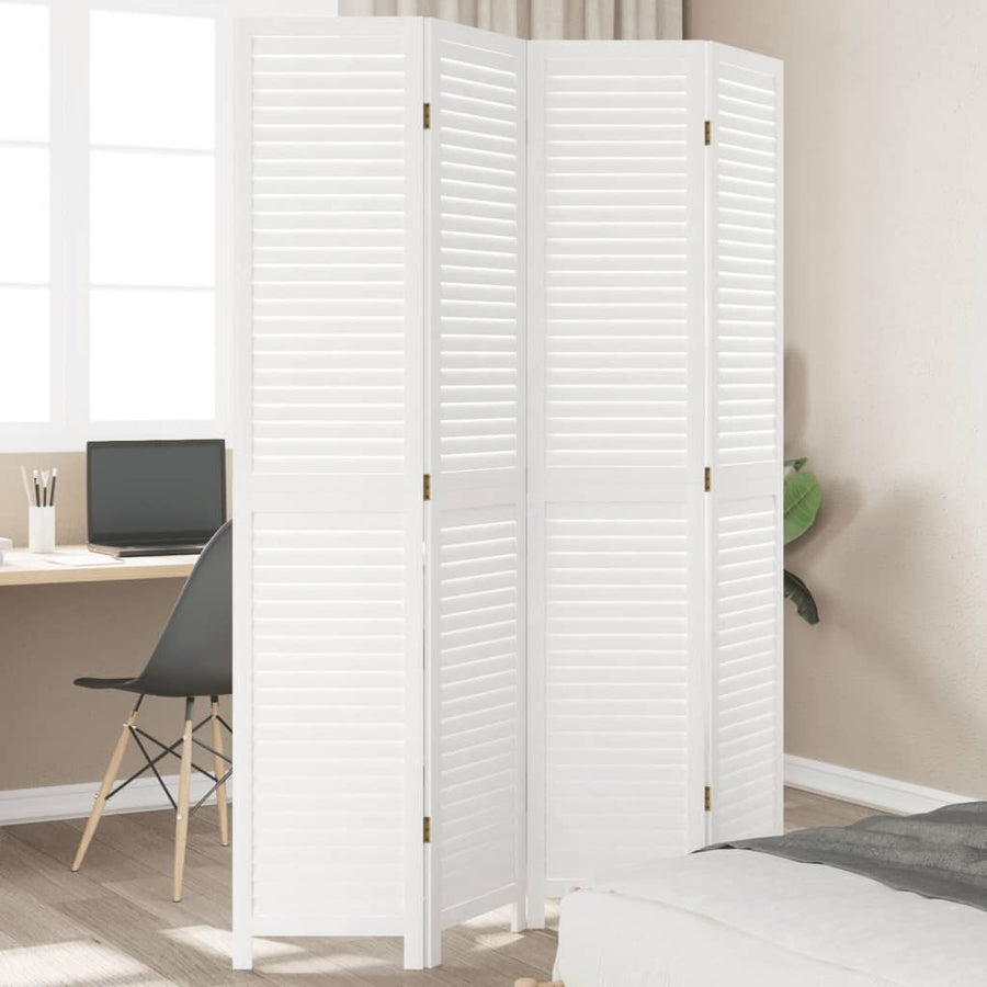 Kamerscherm Met 4 Panelen Massief Paulowniahout Wit