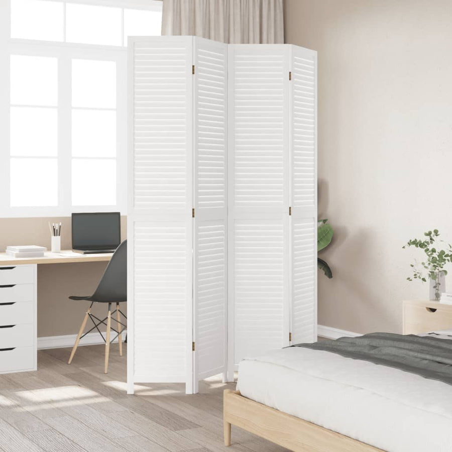 Kamerscherm Met 4 Panelen Massief Paulowniahout Wit