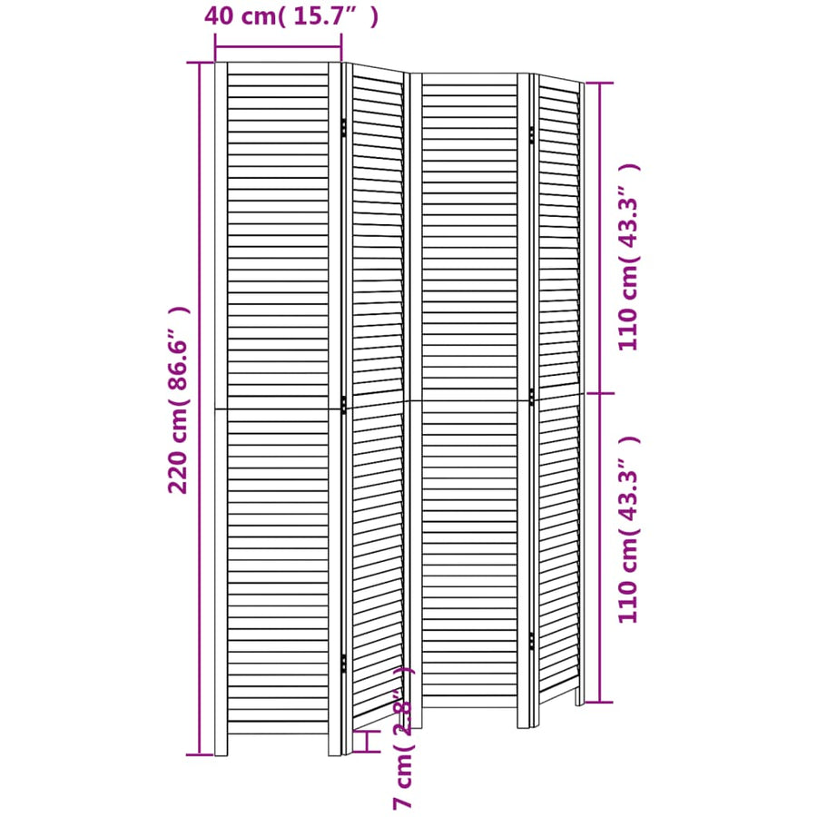 Kamerscherm Met 4 Panelen Massief Paulowniahout Wit
