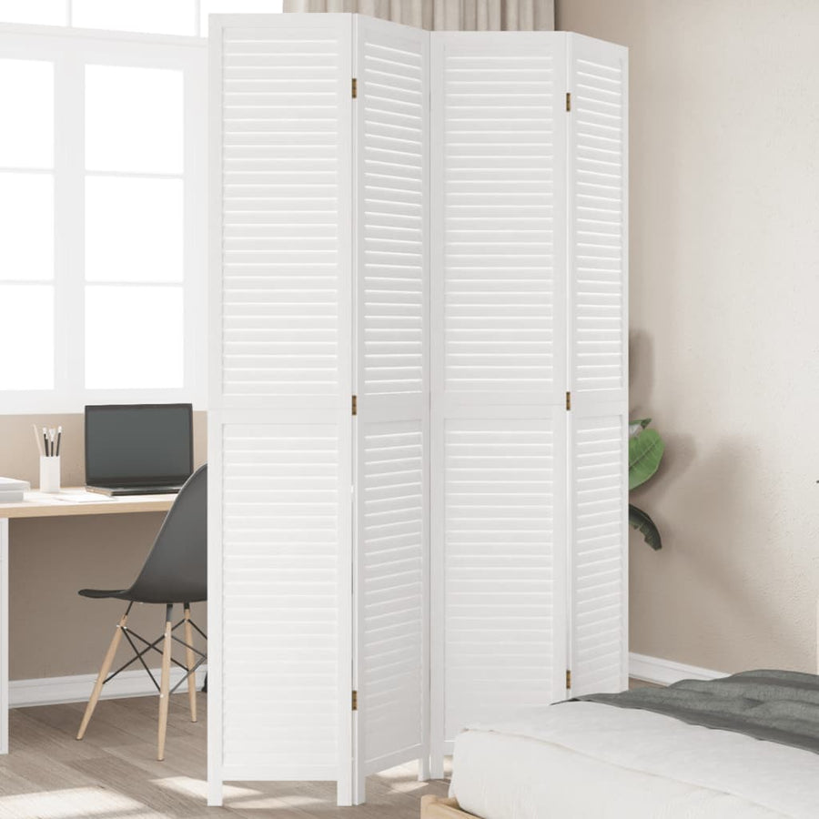 Kamerscherm Met 4 Panelen Massief Paulowniahout Wit