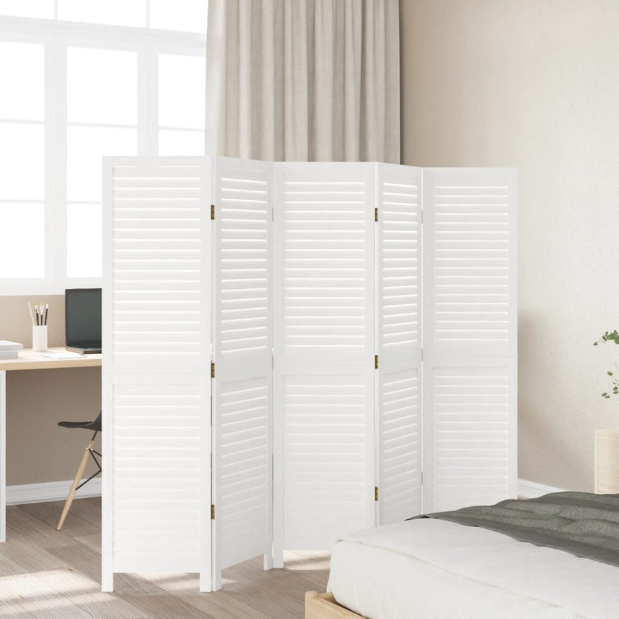 Kamerscherm Met 5 Panelen Massief Paulowniahout Wit