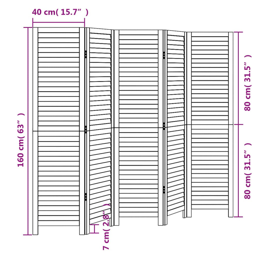 Kamerscherm Met 5 Panelen Massief Paulowniahout Wit