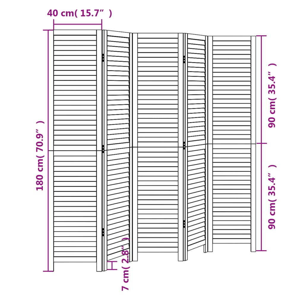 Kamerscherm Met 5 Panelen Massief Paulowniahout Wit