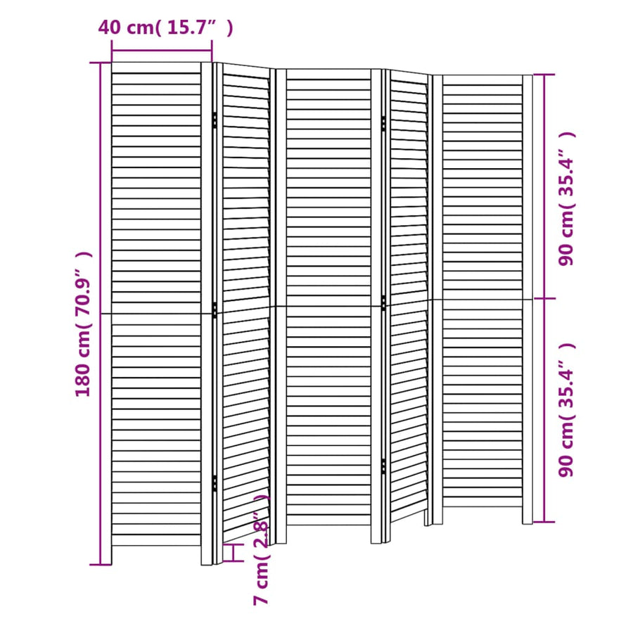 Kamerscherm Met 5 Panelen Massief Paulowniahout Wit
