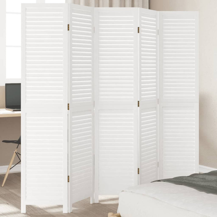 Kamerscherm Met 5 Panelen Massief Paulowniahout Wit