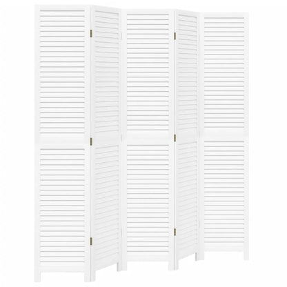 Kamerscherm Met 5 Panelen Massief Paulowniahout Wit