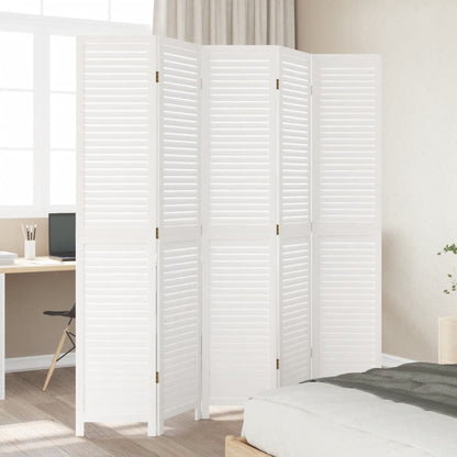 Kamerscherm Met 5 Panelen Massief Paulowniahout Wit