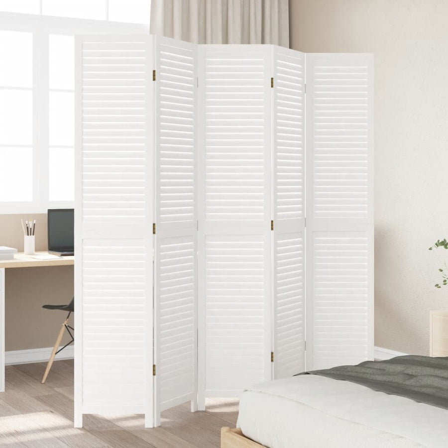 Kamerscherm Met 5 Panelen Massief Paulowniahout Wit