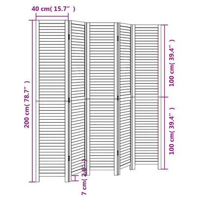 Kamerscherm Met 5 Panelen Massief Paulowniahout Wit