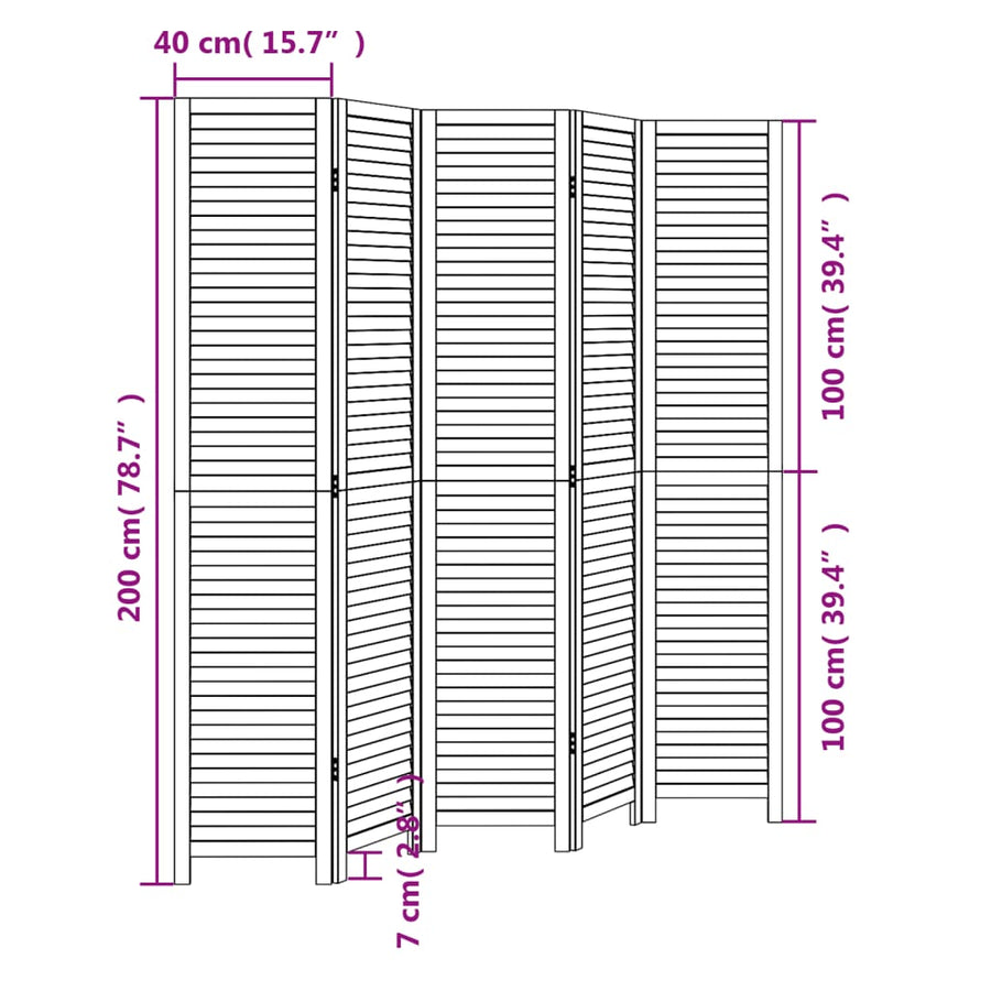 Kamerscherm Met 5 Panelen Massief Paulowniahout Wit