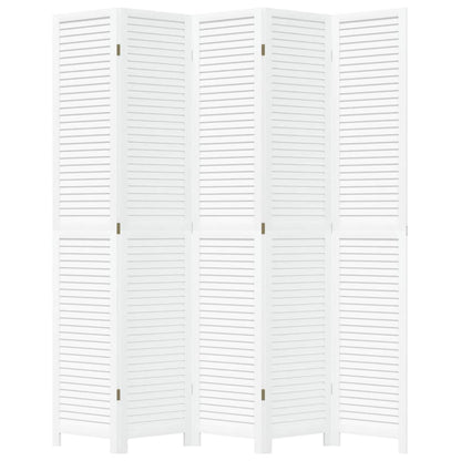 Kamerscherm Met 5 Panelen Massief Paulowniahout Wit