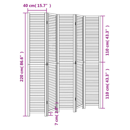 Kamerscherm Met 5 Panelen Massief Paulowniahout Wit