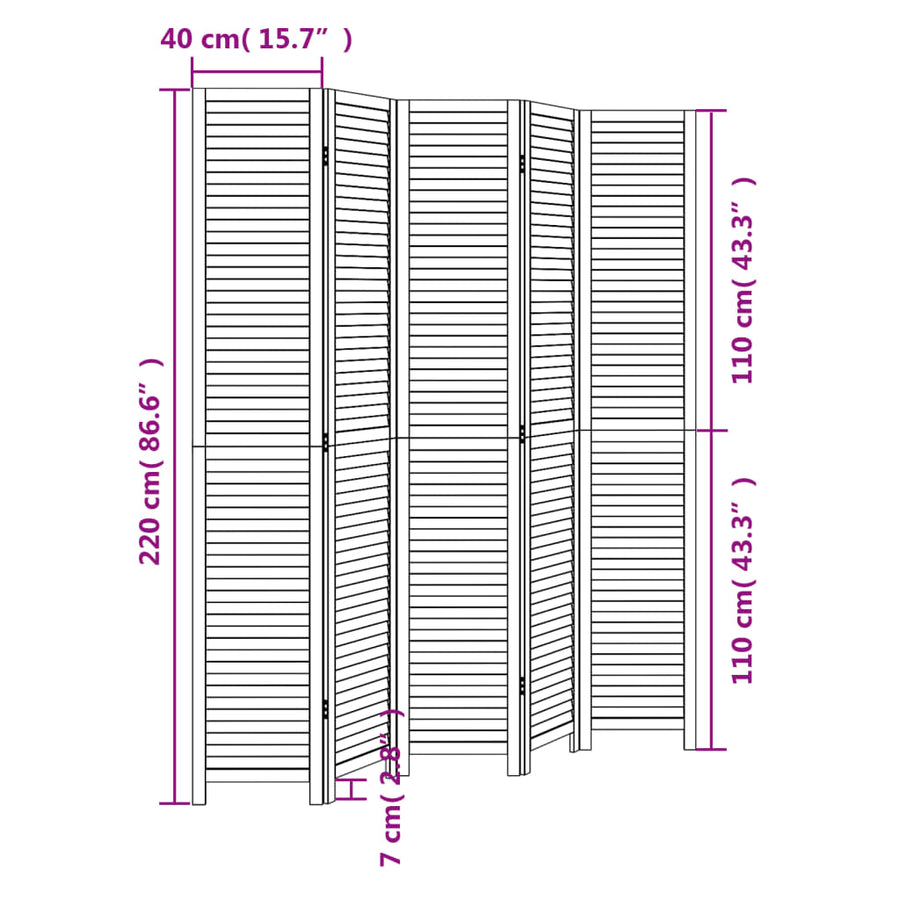Kamerscherm Met 5 Panelen Massief Paulowniahout Wit