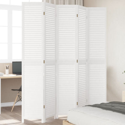 Kamerscherm Met 5 Panelen Massief Paulowniahout Wit
