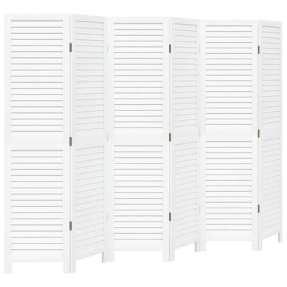 Kamerscherm Met 6 Panelen Massief Paulowniahout Wit