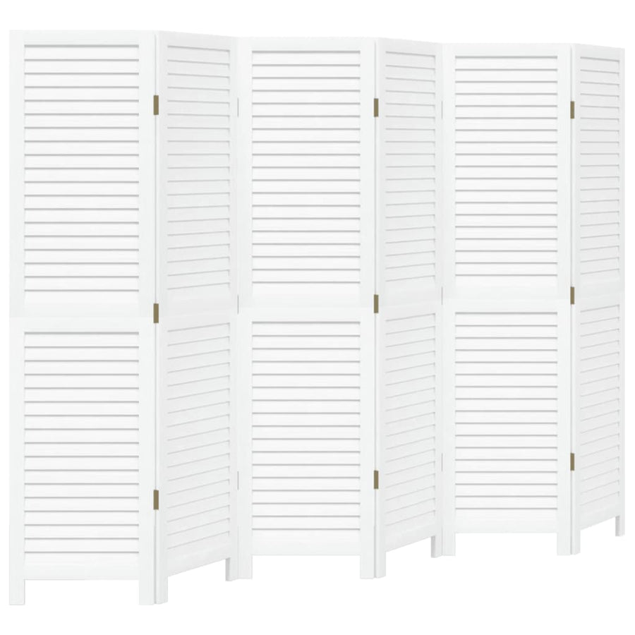 Kamerscherm Met 6 Panelen Massief Paulowniahout Wit