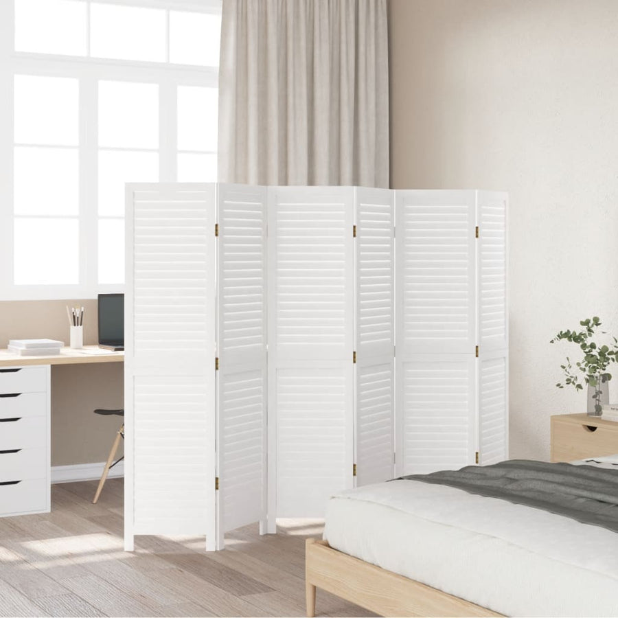Kamerscherm Met 6 Panelen Massief Paulowniahout Wit