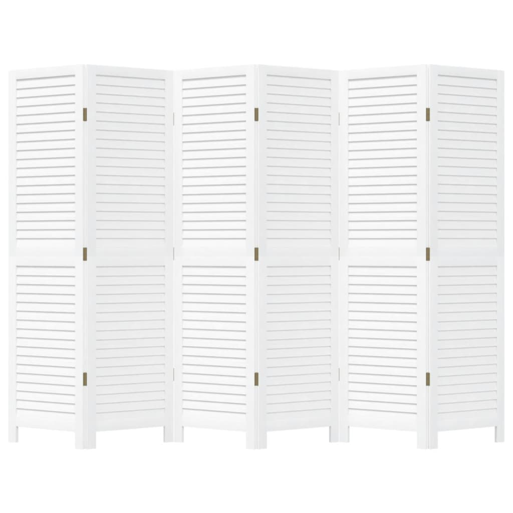 Kamerscherm Met 6 Panelen Massief Paulowniahout Wit