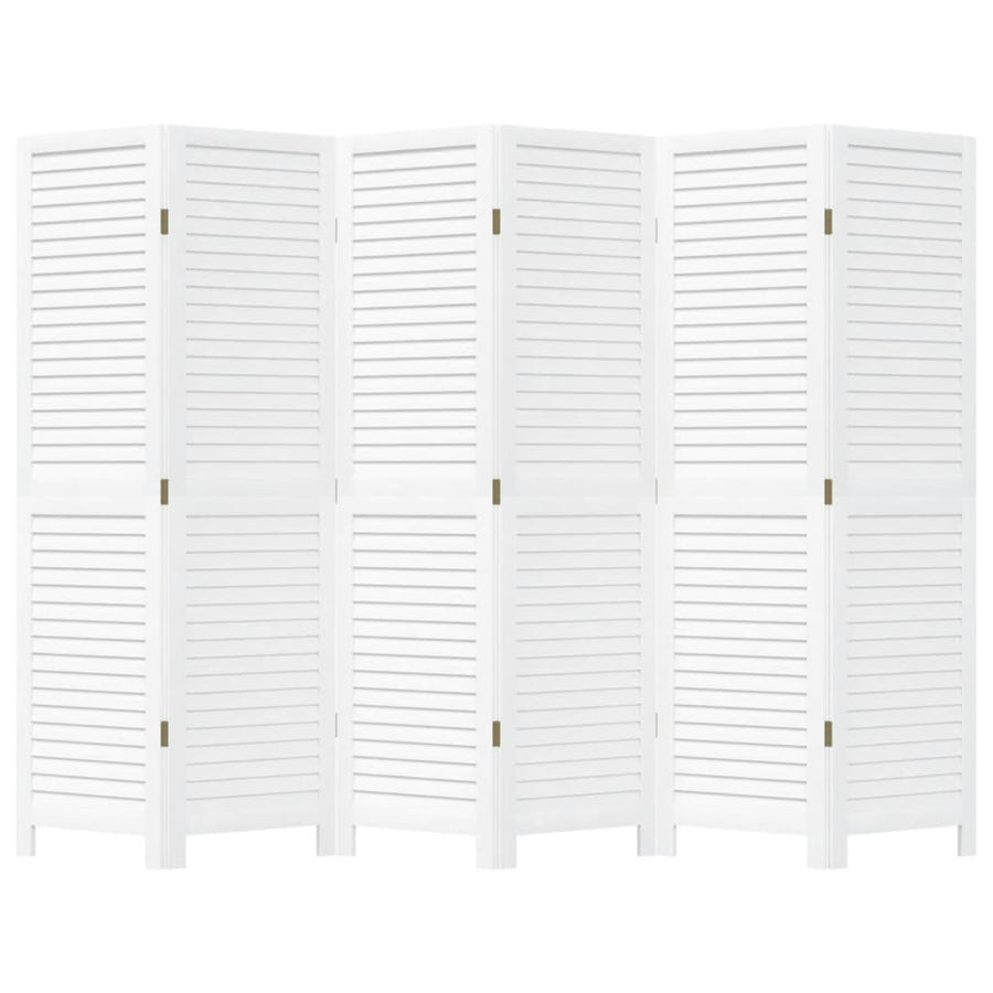 Kamerscherm Met 6 Panelen Massief Paulowniahout Wit
